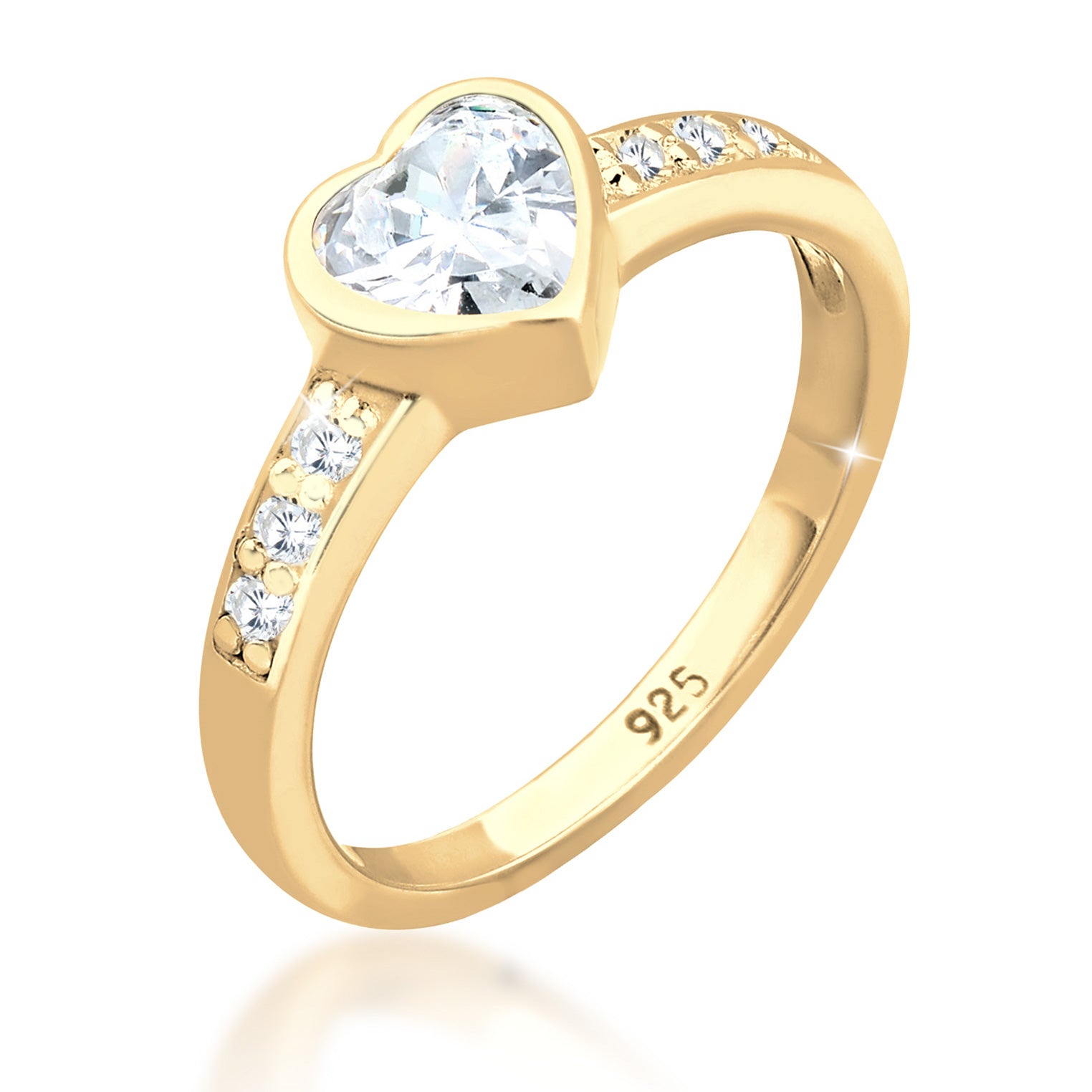 Gold - Elli | Ring Herz | Zirkonia ( Weiß ) | 925 Sterling Silber vergoldet