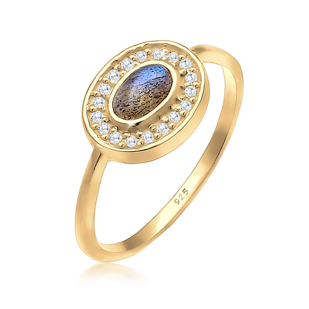 Gold - Elli | Ring | Labradorit ( Grau ) | 925 Sterling Silber vergoldet