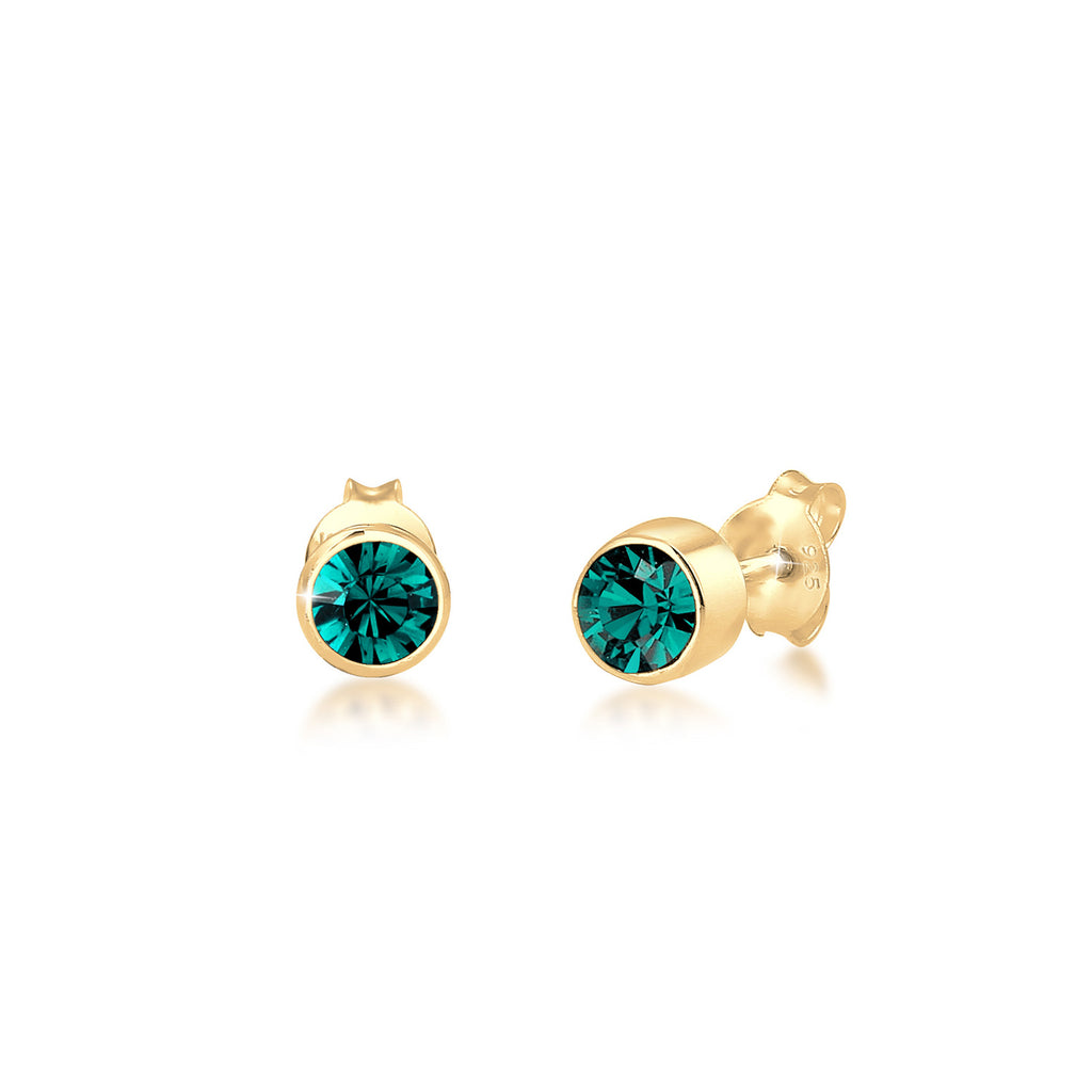 Gold - Elli | Ohrstecker | Kristall ( Grün ) | 925 Sterling Silber vergoldet