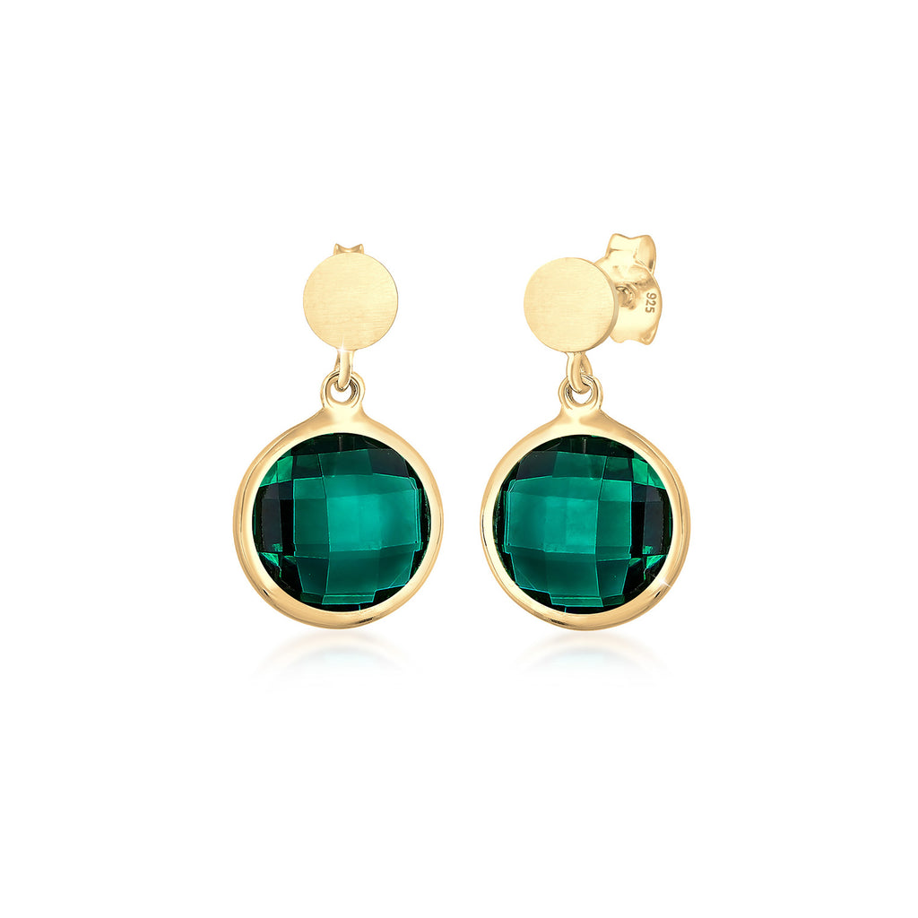 Gold - Elli PREMIUM | Ohrhänger | Quarz ( Grün ) | 925 Sterling Silber vergoldet