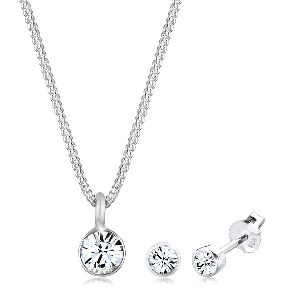 Silber - Elli | Solitär-Kette | mit Kristallen von Swarovski® (Weiß) | 925er Sterling Silber