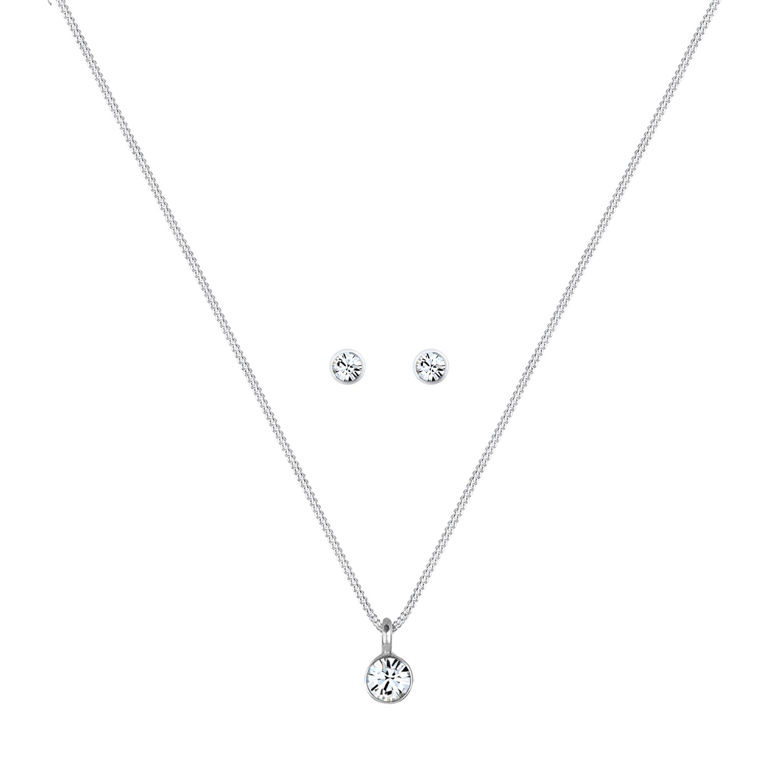 Silber - Elli | Solitär-Kette | Kristall ( Weiß ) | 925er Sterling Silber