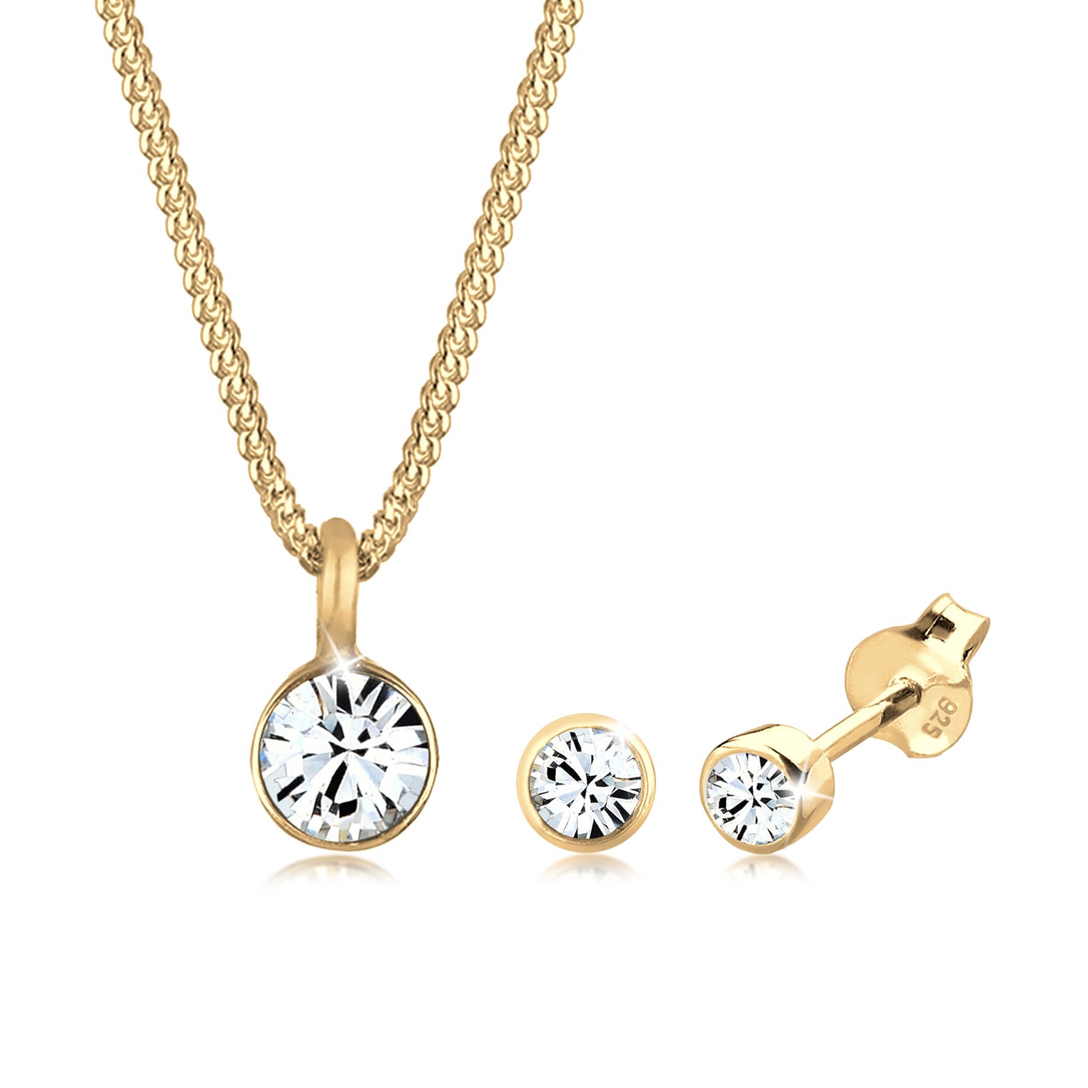 Gold - Elli | Solitär-Kette | Kristall ( Weiß ) | 925 Sterling Silber vergoldet