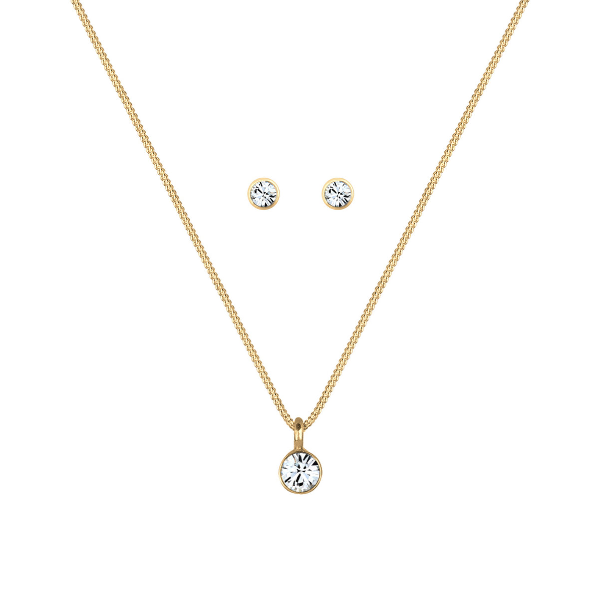 Gold - Elli | Solitär-Kette | Kristall ( Weiß ) | 925 Sterling Silber vergoldet