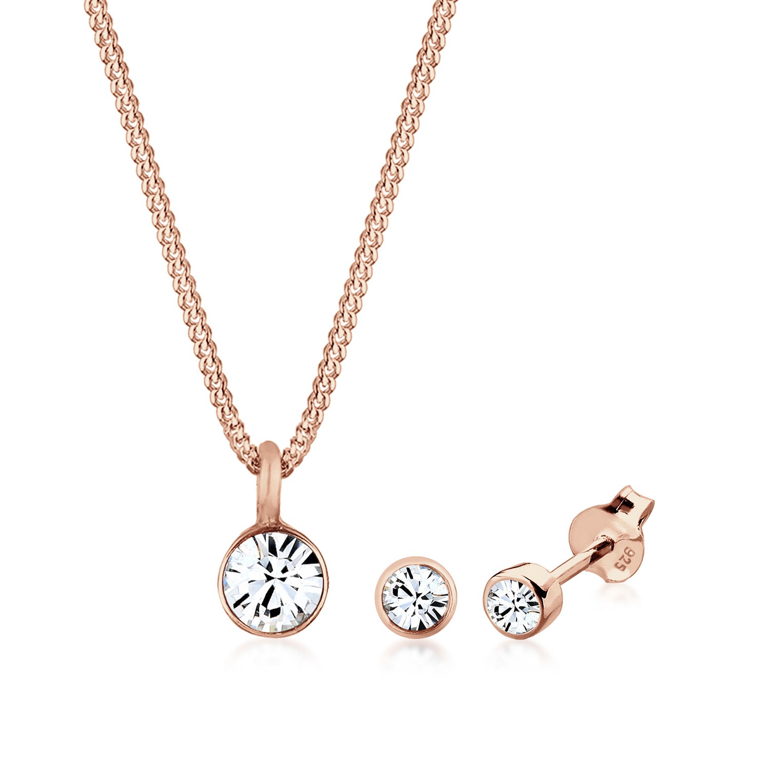 Roségold - Elli | Solitär-Kette | Mit Kristallen von Swarovski® (Weiß) | 925 Sterling Silber Rosegold