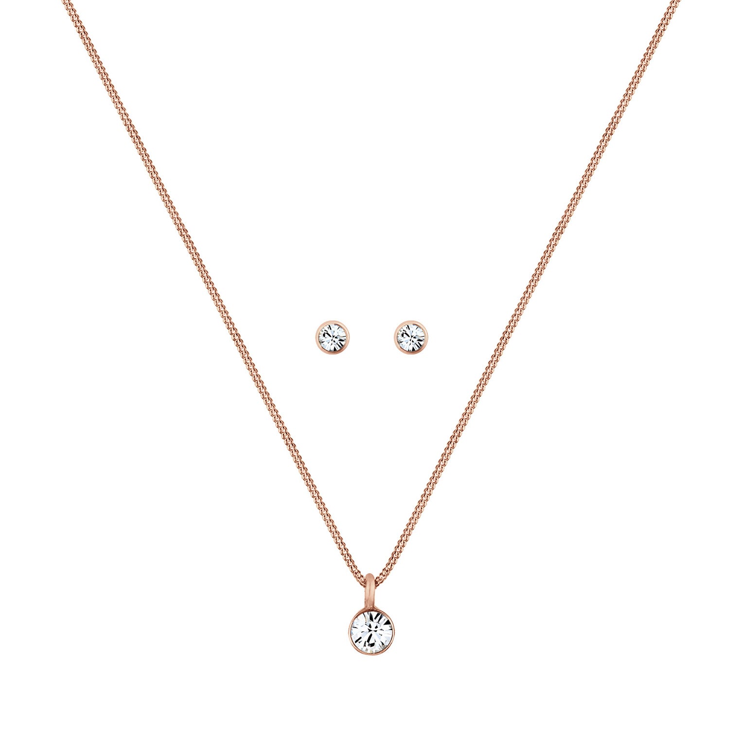 Roségold - Elli | Solitär-Kette | Kristall ( Weiß ) | 925 Sterling Silber Rosegold