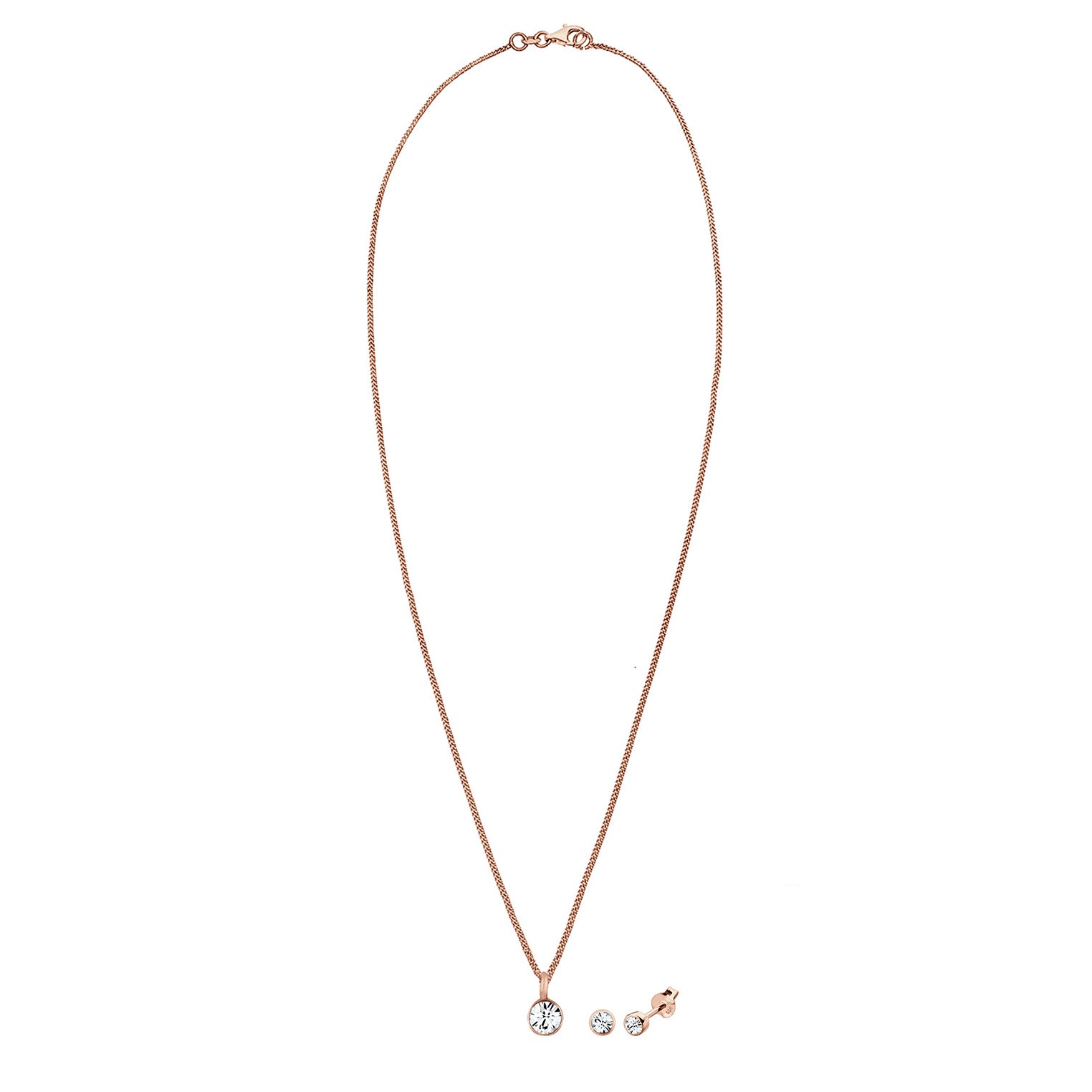 Roségold - Elli | Solitär-Kette | Kristall ( Weiß ) | 925 Sterling Silber Rosegold