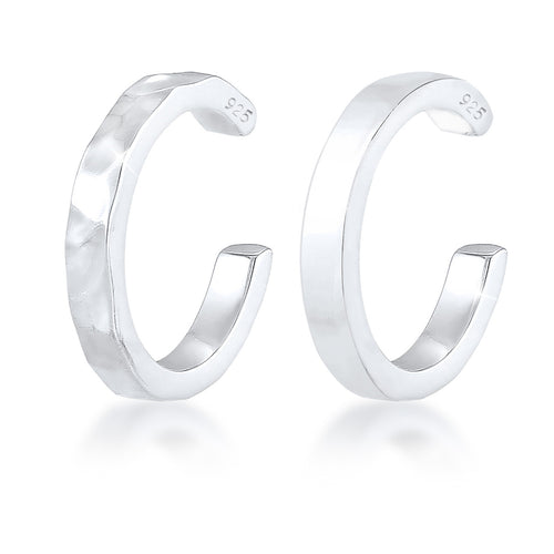 Silber - Elli | Earcuff 2er Set glänzend & gehämmert | 925er Sterling Silber
