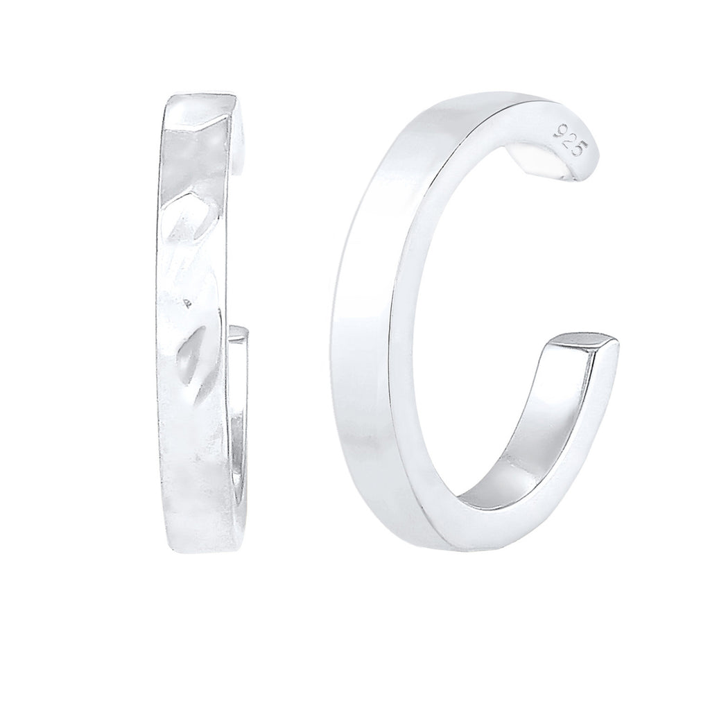 Silber - Elli | Earcuff 2er Set glänzend & gehämmert | 925er Sterling Silber