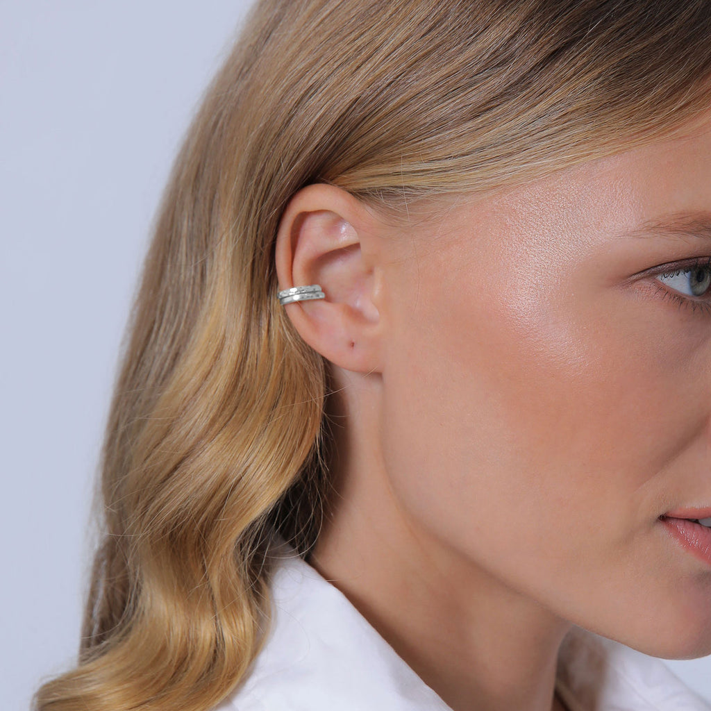 Silber - Elli | Earcuff 2er Set glänzend & gehämmert | 925er Sterling Silber