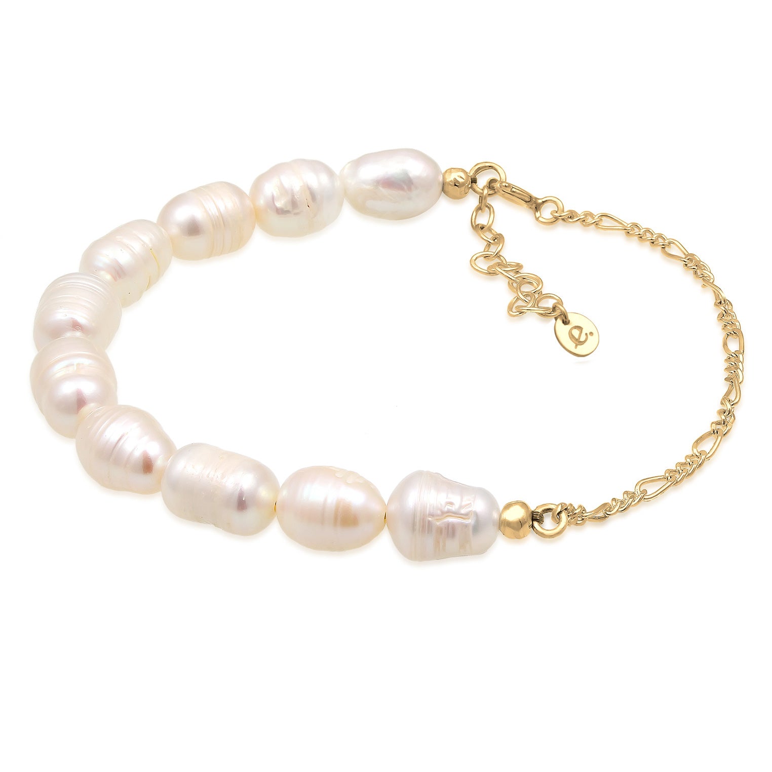 Gold - Elli PREMIUM | Glieder-Armband | Süßwasserperlen | 925 Sterling Silber vergoldet