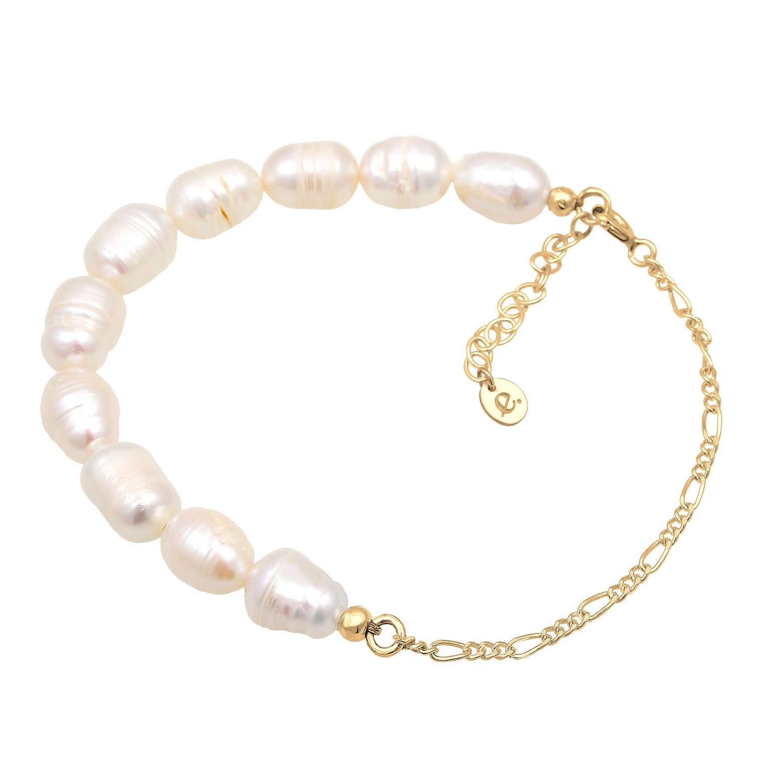 Gold - Elli PREMIUM | Glieder-Armband | Süßwasserperlen | 925 Sterling Silber vergoldet