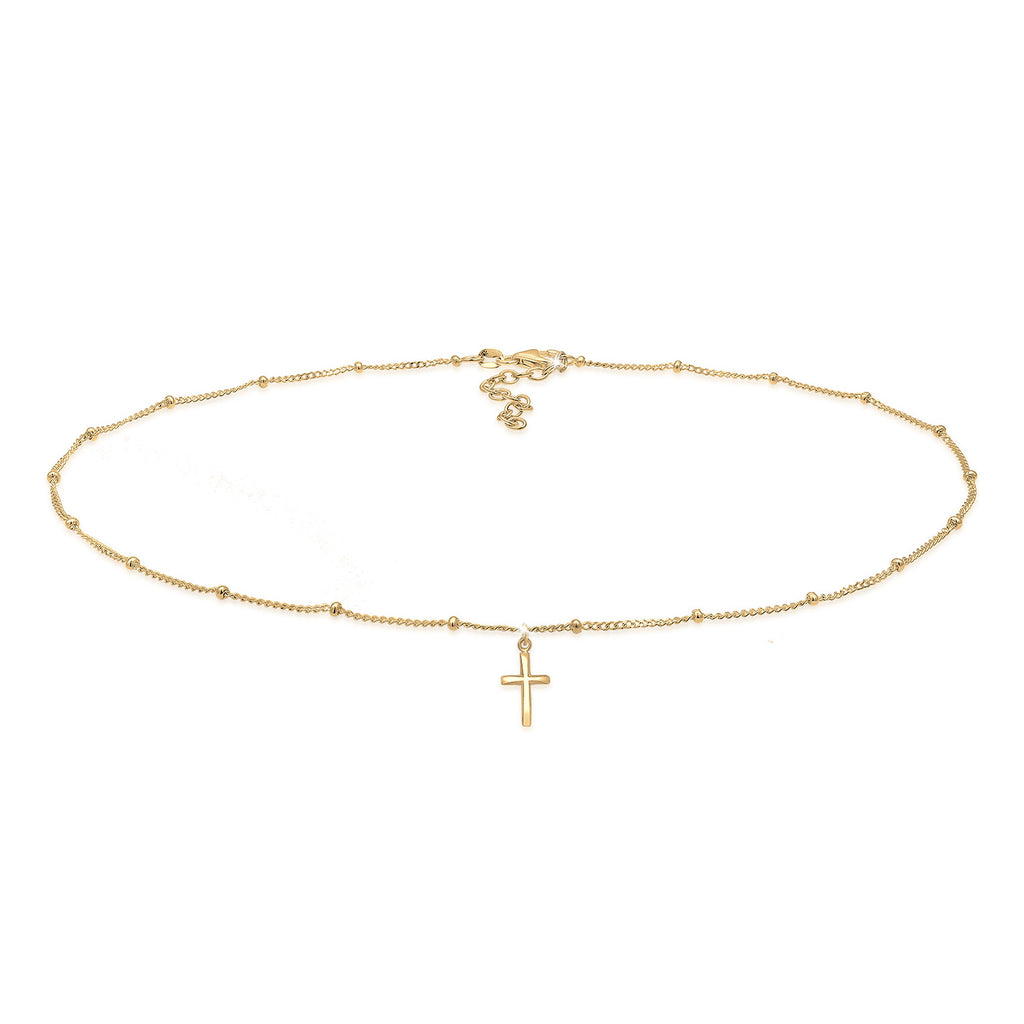 Gold - Elli | Kugel-Choker Kreuz | 925er Sterling Silber vergoldet