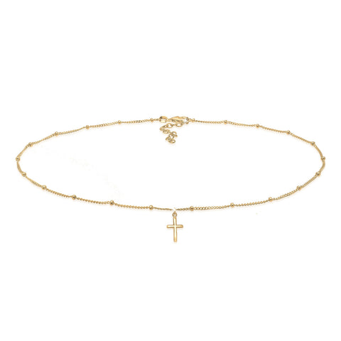 Gold - Elli | Kugel-Choker Kreuz | 925er Sterling Silber vergoldet