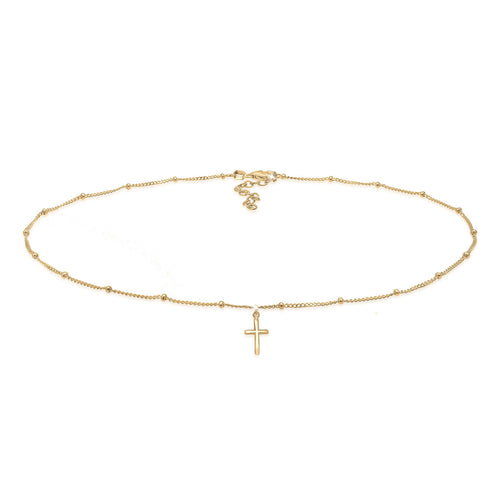 Gold - Elli | Kugel-Choker Kreuz | 925er Sterling Silber vergoldet