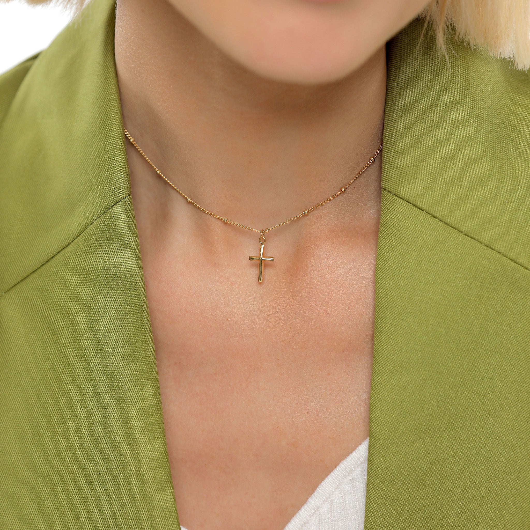 Gold - Elli | Kugel-Choker Kreuz | 925er Sterling Silber vergoldet