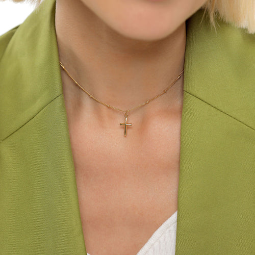 Gold - Elli | Kugel-Choker Kreuz | 925er Sterling Silber vergoldet