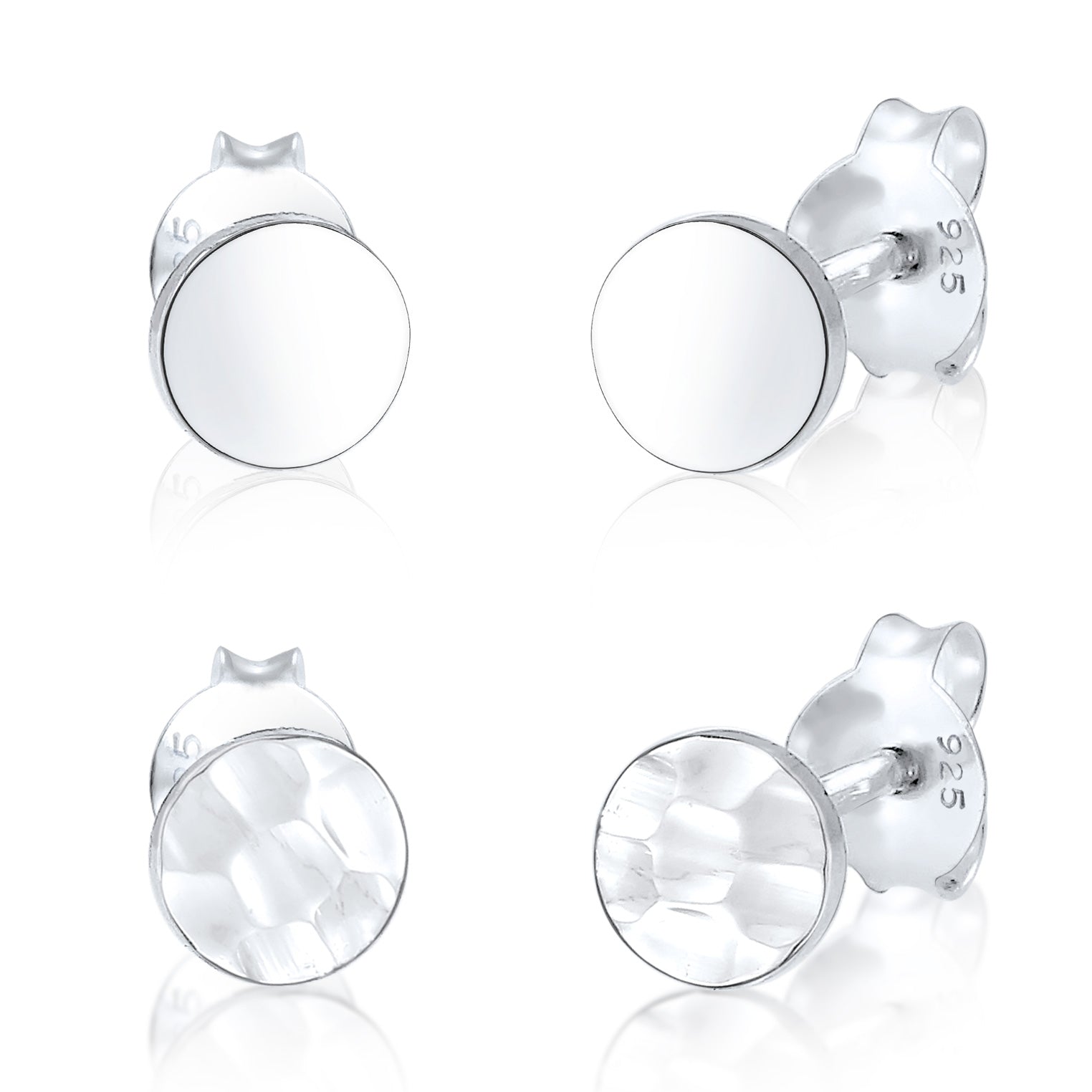 Silber - Elli | Ohrstecker Set Gehämmert & Glänzend | 925er Sterling Silber