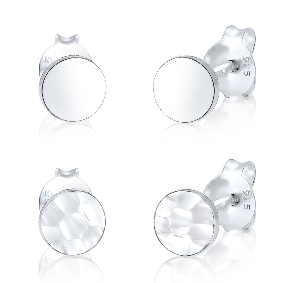 Silber - Elli | Ohrstecker Set Gehämmert & Glänzend | 925er Sterling Silber