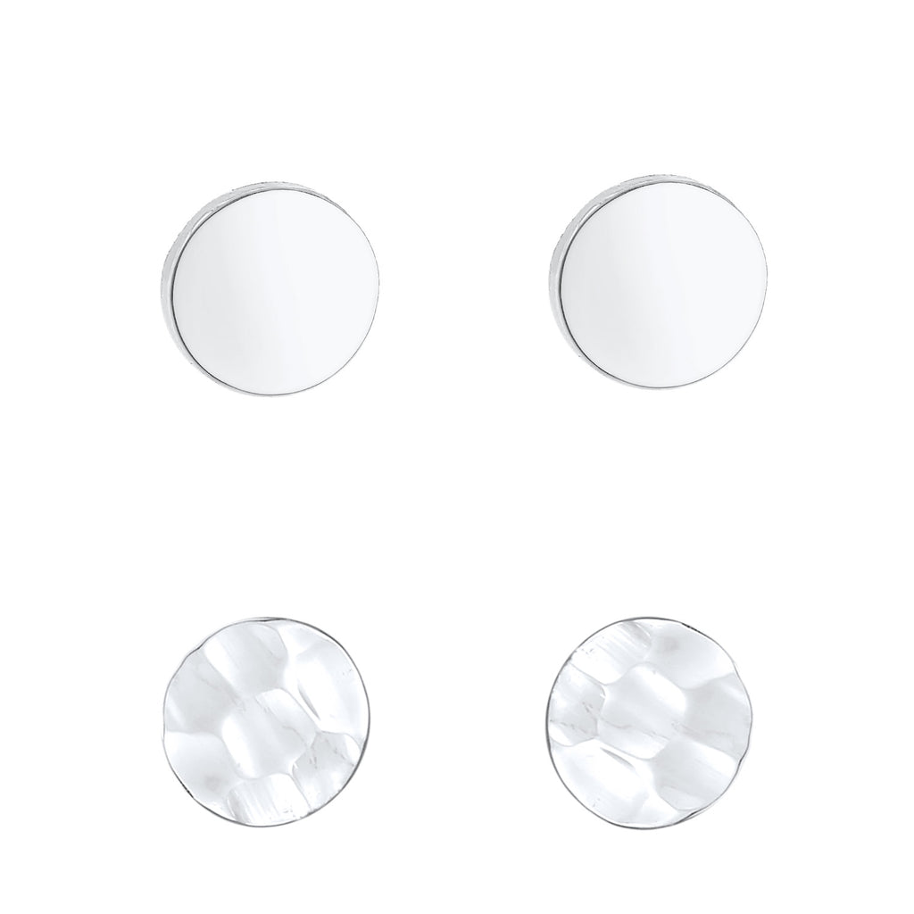Silber - Elli | Ohrstecker Set Gehämmert & Glänzend | 925er Sterling Silber