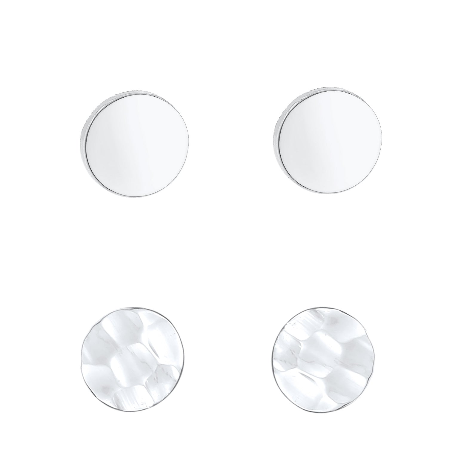 Silber - Elli | Ohrstecker Set Gehämmert & Glänzend | 925er Sterling Silber