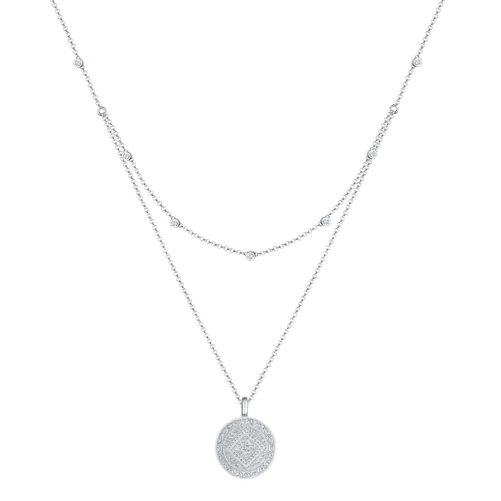 Silber - Elli | Layer-Halskette Plättchen | Mit Kristallen von Swarovski® (Weiß) | 925 Sterling Silber