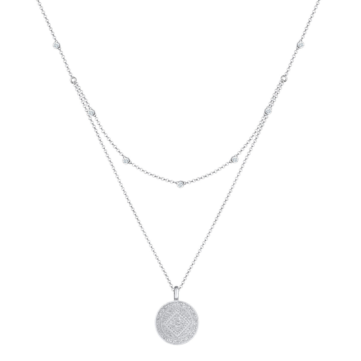 Silber - Elli | Layer-Halskette Plättchen | Mit Kristallen von Swarovski® (Weiß) | 925 Sterling Silber