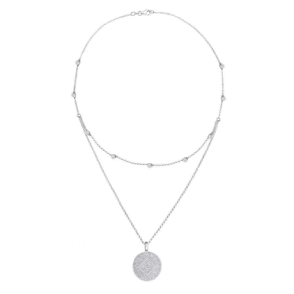 Silber - Elli | Layer-Halskette Plättchen | Mit Kristallen von Swarovski® (Weiß) | 925 Sterling Silber
