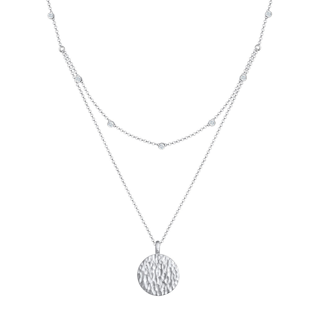 Silber - Elli | Layer-Halskette Plättchen | Mit Kristallen von Swarovski® (Weiß) | 925 Sterling Silber