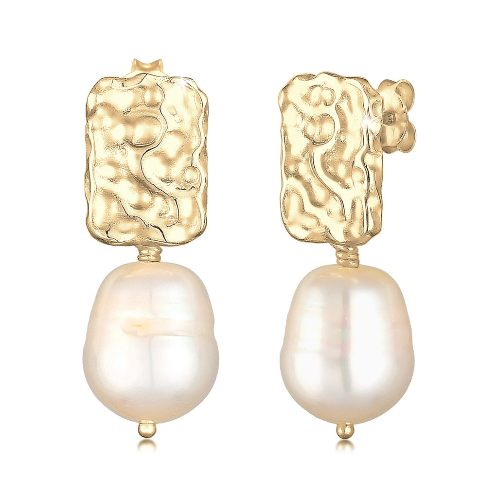 Gold - Elli PREMIUM | Ohrhänger | Süßwasserperle | 925 Sterling Silber vergoldet
