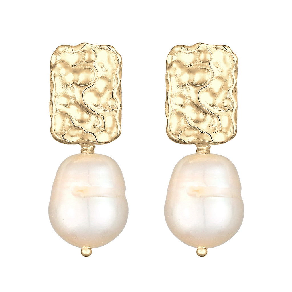 Gold - Elli PREMIUM | Ohrhänger | Süßwasserperle | 925 Sterling Silber vergoldet