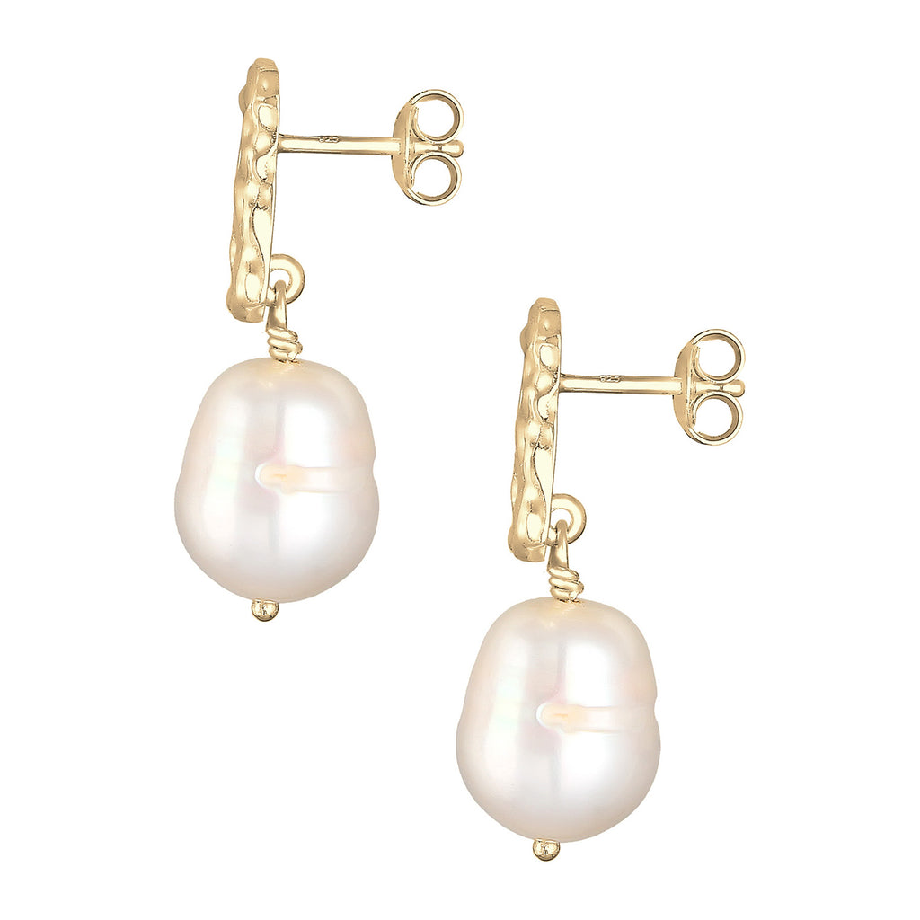 Gold - Elli PREMIUM | Ohrhänger | Süßwasserperle | 925 Sterling Silber vergoldet