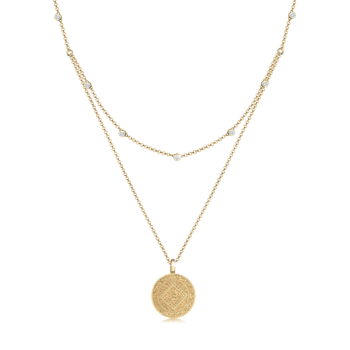 Gold - Elli | Layer-Halskette Plättchen | Mit Kristallen von Swarovski®e (Weiß) | 925 Sterling Silber vergoldet