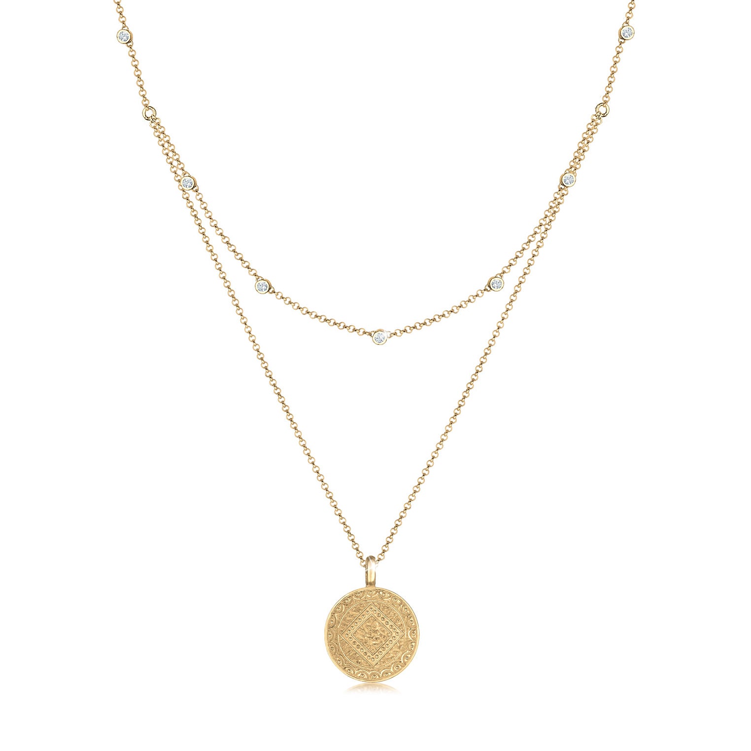 Gold - Elli | Layer-Halskette Plättchen | Mit Kristallen von Swarovski®e (Weiß) | 925 Sterling Silber vergoldet
