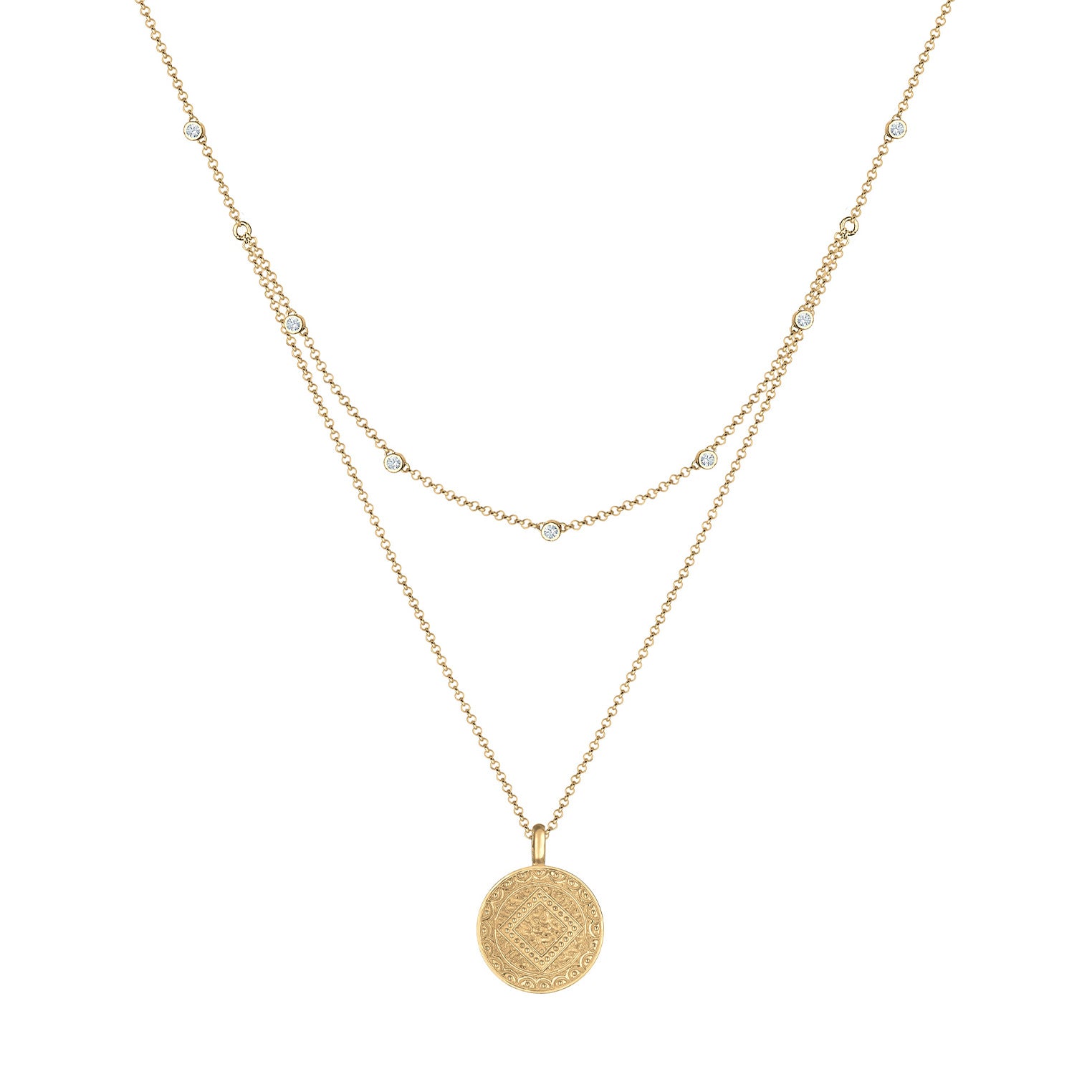 Gold - Elli | Layer-Halskette Plättchen | Mit Kristallen von Swarovski®e (Weiß) | 925 Sterling Silber vergoldet