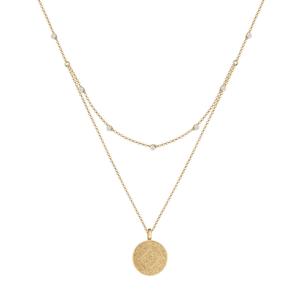 Gold - Elli | Layer-Halskette Plättchen | Mit Kristallen von Swarovski®e (Weiß) | 925 Sterling Silber vergoldet