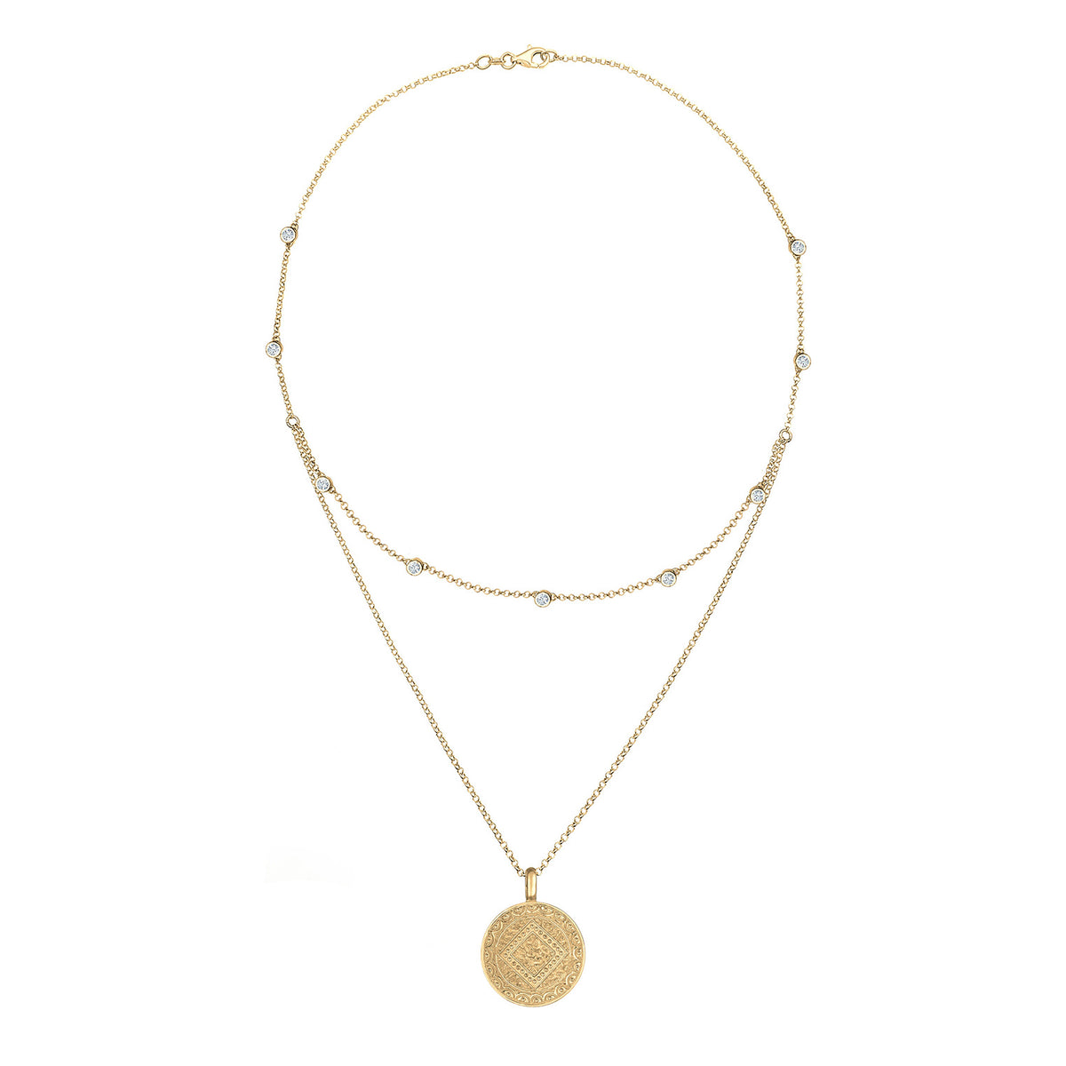 Gold - Elli | Layer-Halskette Plättchen | Mit Kristallen von Swarovski®e (Weiß) | 925 Sterling Silber vergoldet