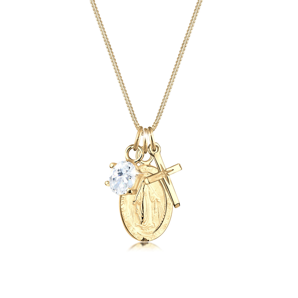 Gold - Elli | Halskette Kreuz | Zirkonia (Weiß) | 925 Sterling Silber vergoldet