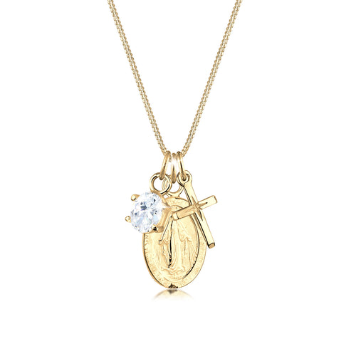 Gold - Elli | Halskette Kreuz | Zirkonia (Weiß) | 925 Sterling Silber vergoldet