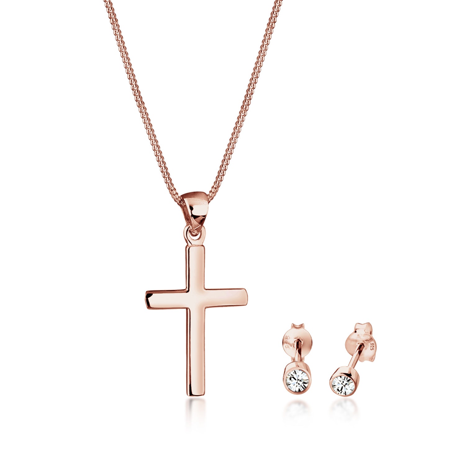 Roségold - Elli | Schmuckset  Kreuz | Mit Kristallen von Swarovski® (Weiß) | 925 Sterling Silber Rosegold