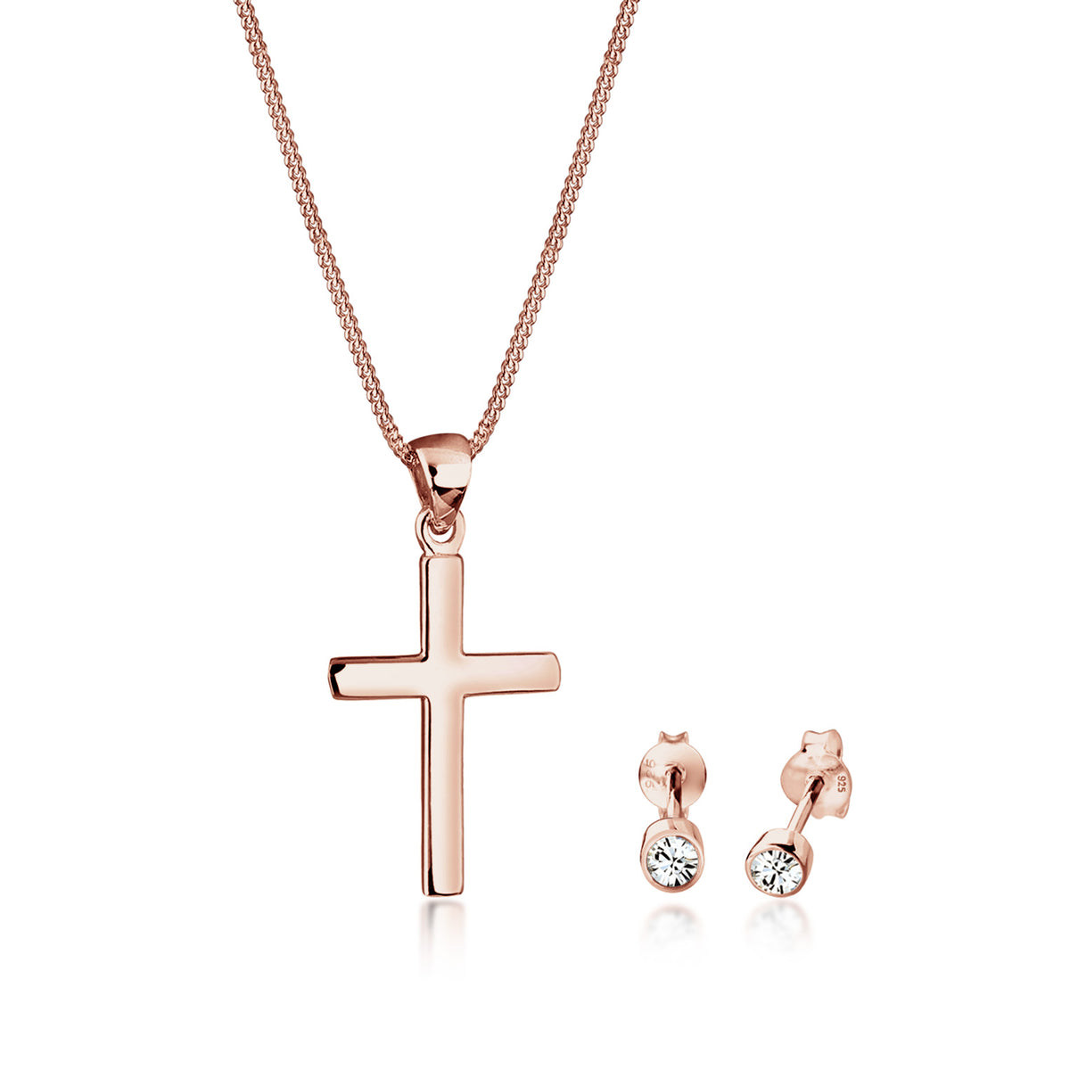 Roségold - Elli | Schmuckset  Kreuz | Mit Kristallen von Swarovski® (Weiß) | 925 Sterling Silber Rosegold