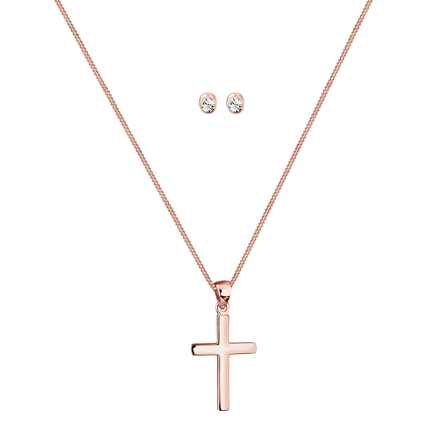 Roségold - Elli | Schmuckset  Kreuz | Mit Kristallen von Swarovski® (Weiß) | 925 Sterling Silber Rosegold
