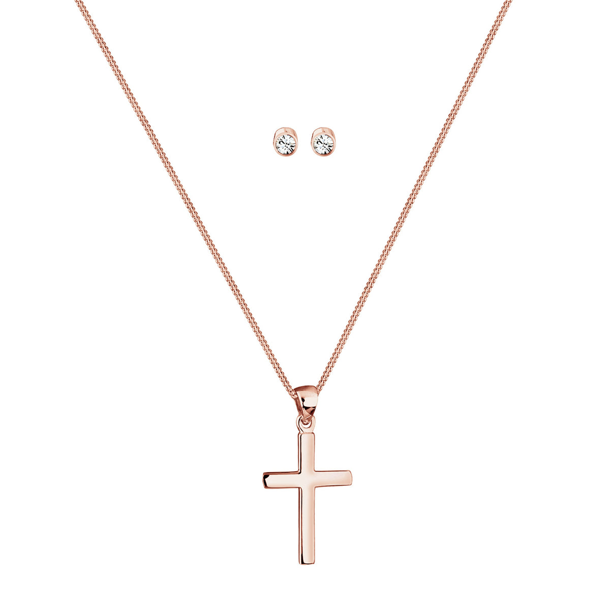 Roségold - Elli | Schmuckset  Kreuz | Mit Kristallen von Swarovski® (Weiß) | 925 Sterling Silber Rosegold