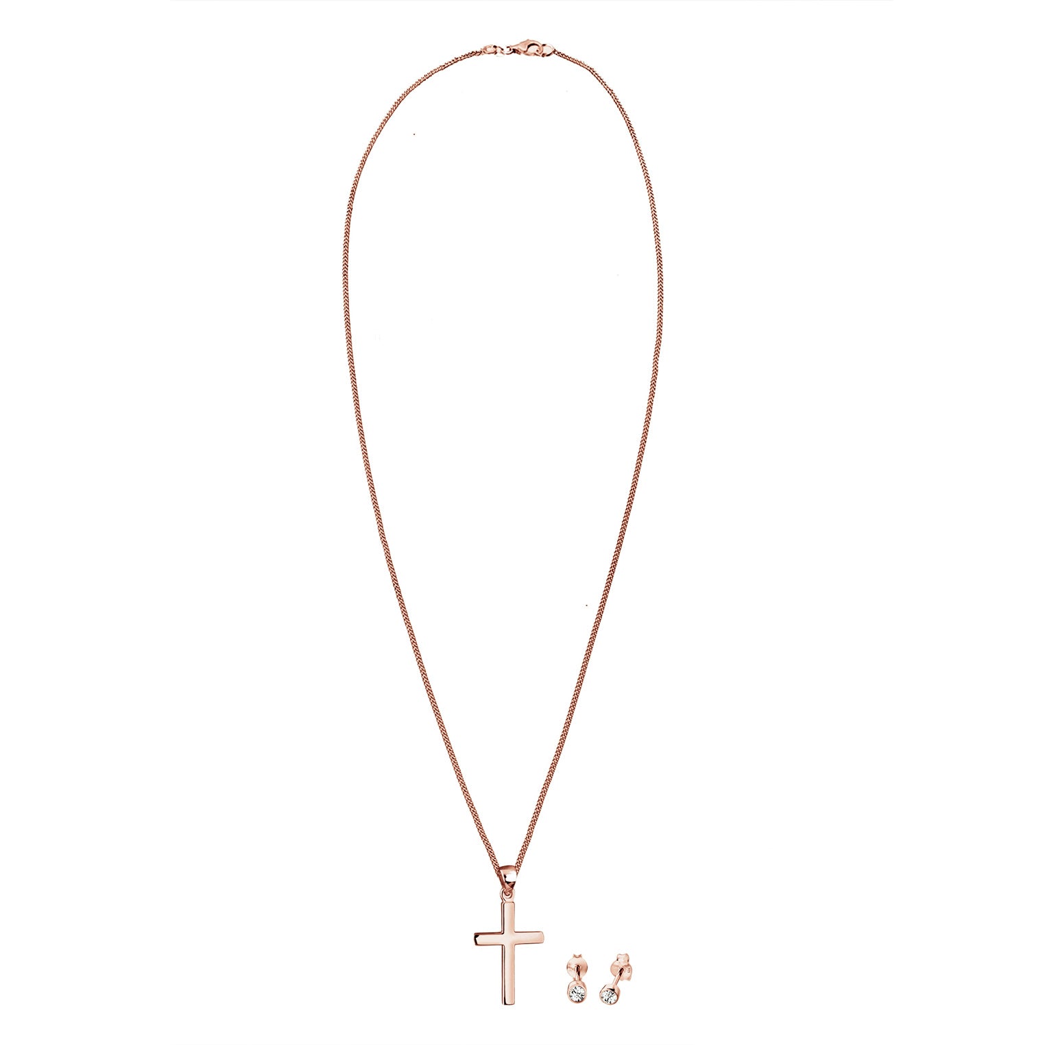 Roségold - Elli | Schmuckset  Kreuz | Mit Kristallen von Swarovski® (Weiß) | 925 Sterling Silber Rosegold