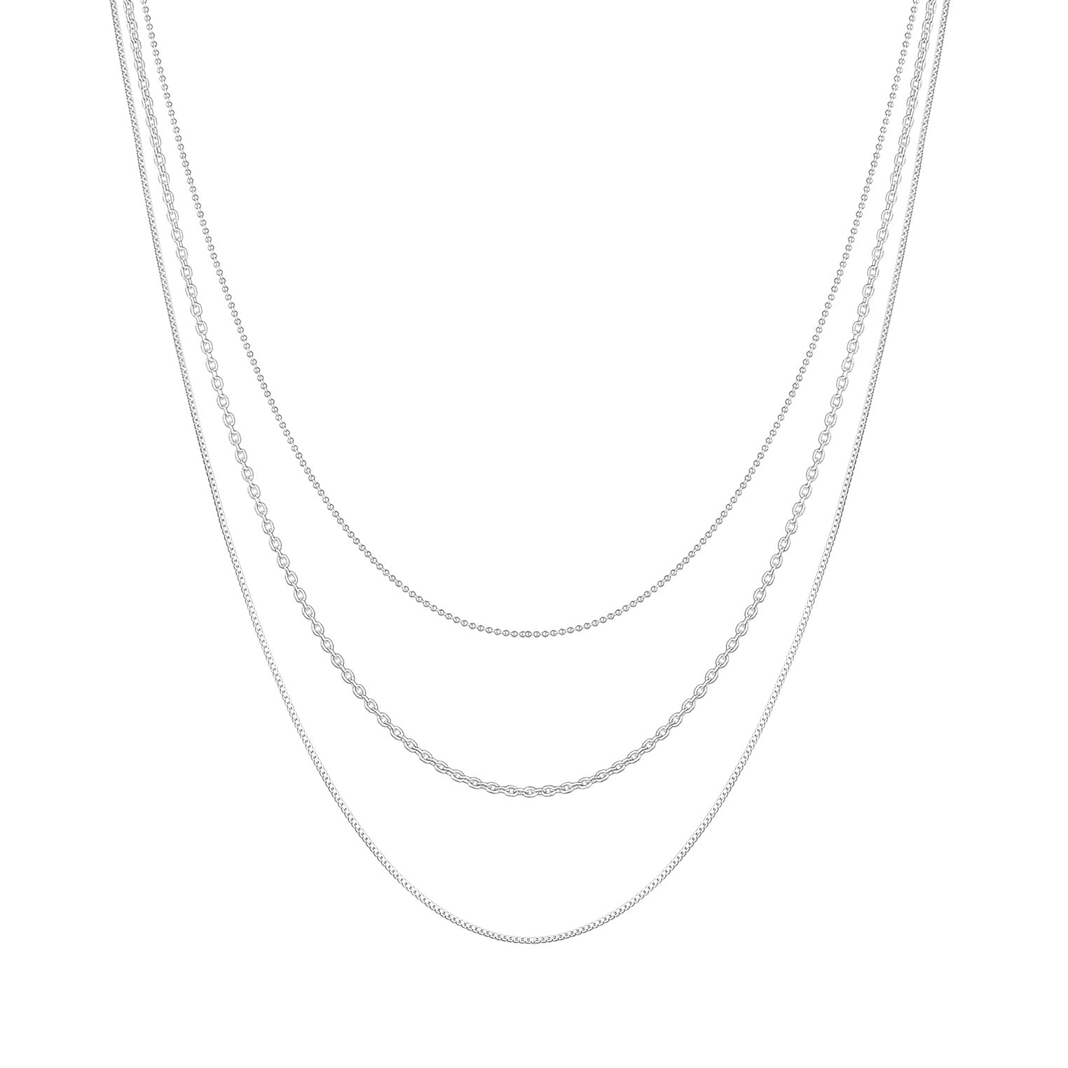 Silber - Elli | Layer-Halskette Basic Chains | 925er Sterling Silber