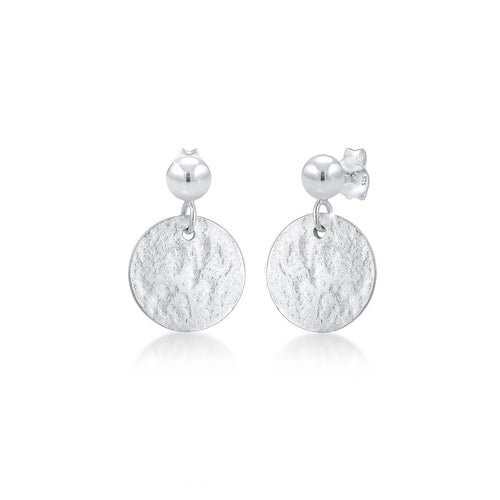 Silber - Elli | Ohrhänger Kugel & Plättchen gehämmert | 925 Sterling Silber