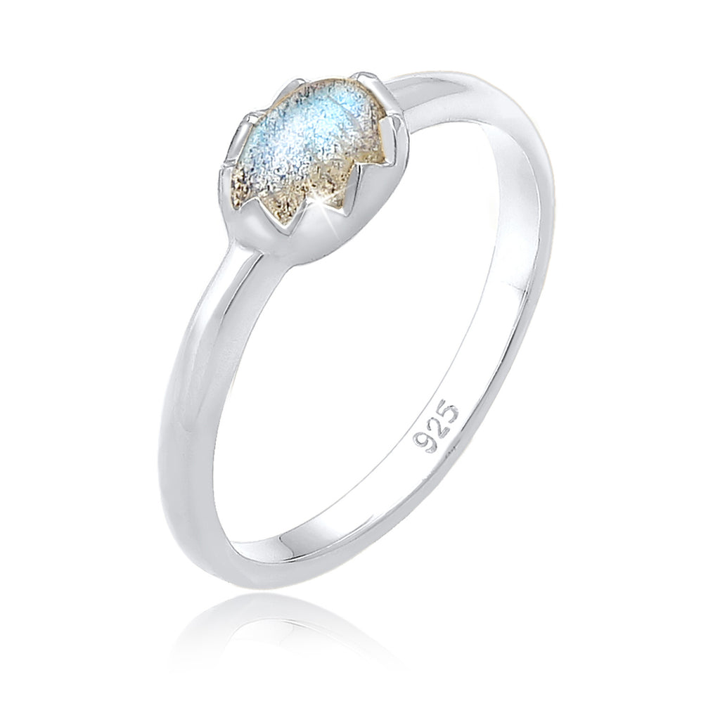 Silber - Elli | Verlobungsring | Labradorit ( Grau ) | 925er Sterling Silber