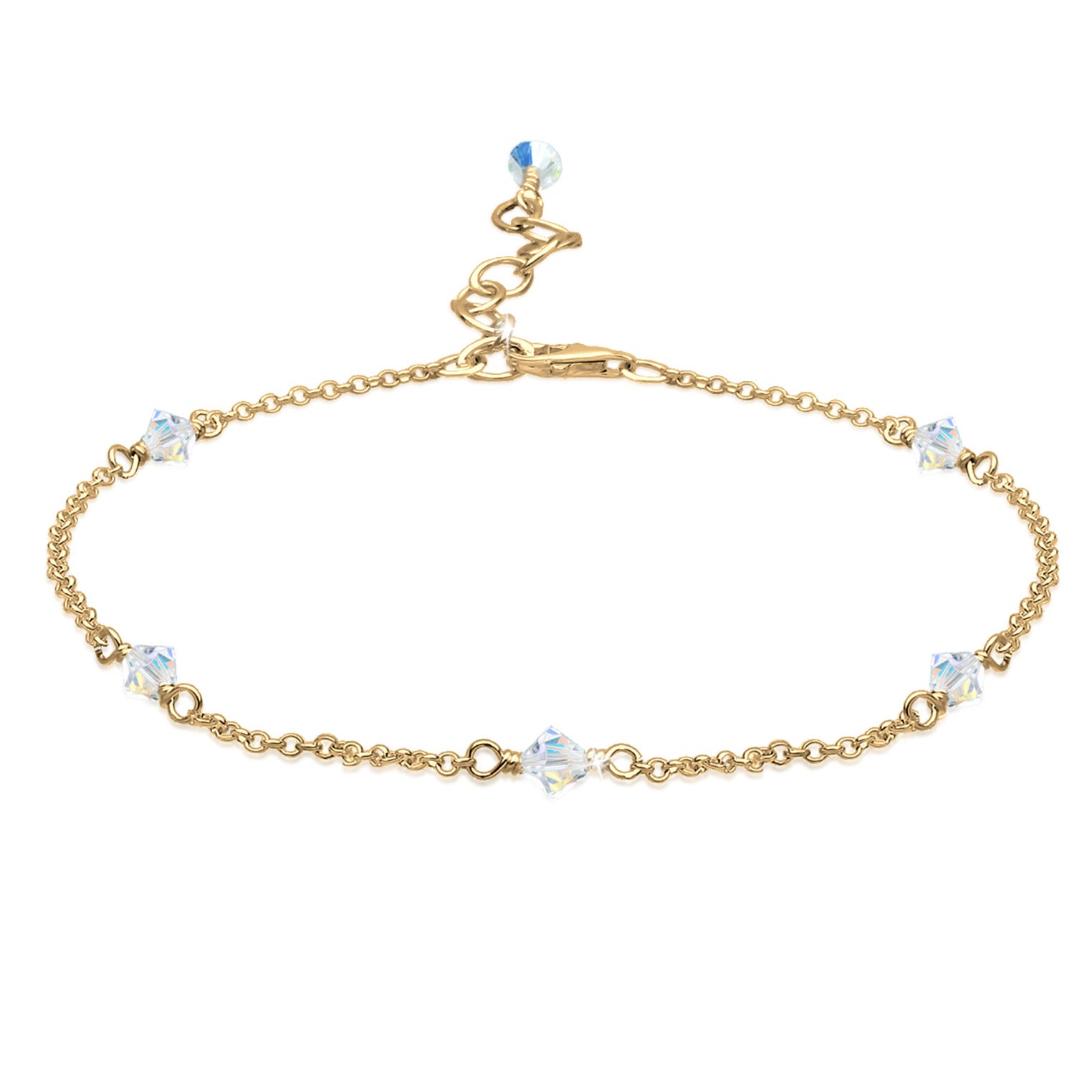 Gold - Elli | Fußkettchen Kugel | Kristall ( Weiß ) | 925 Sterling Silber vergoldet