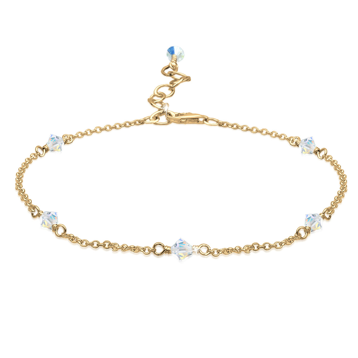 Gold - Elli | Fußkettchen Kugel | Kristall ( Weiß ) | 925 Sterling Silber vergoldet