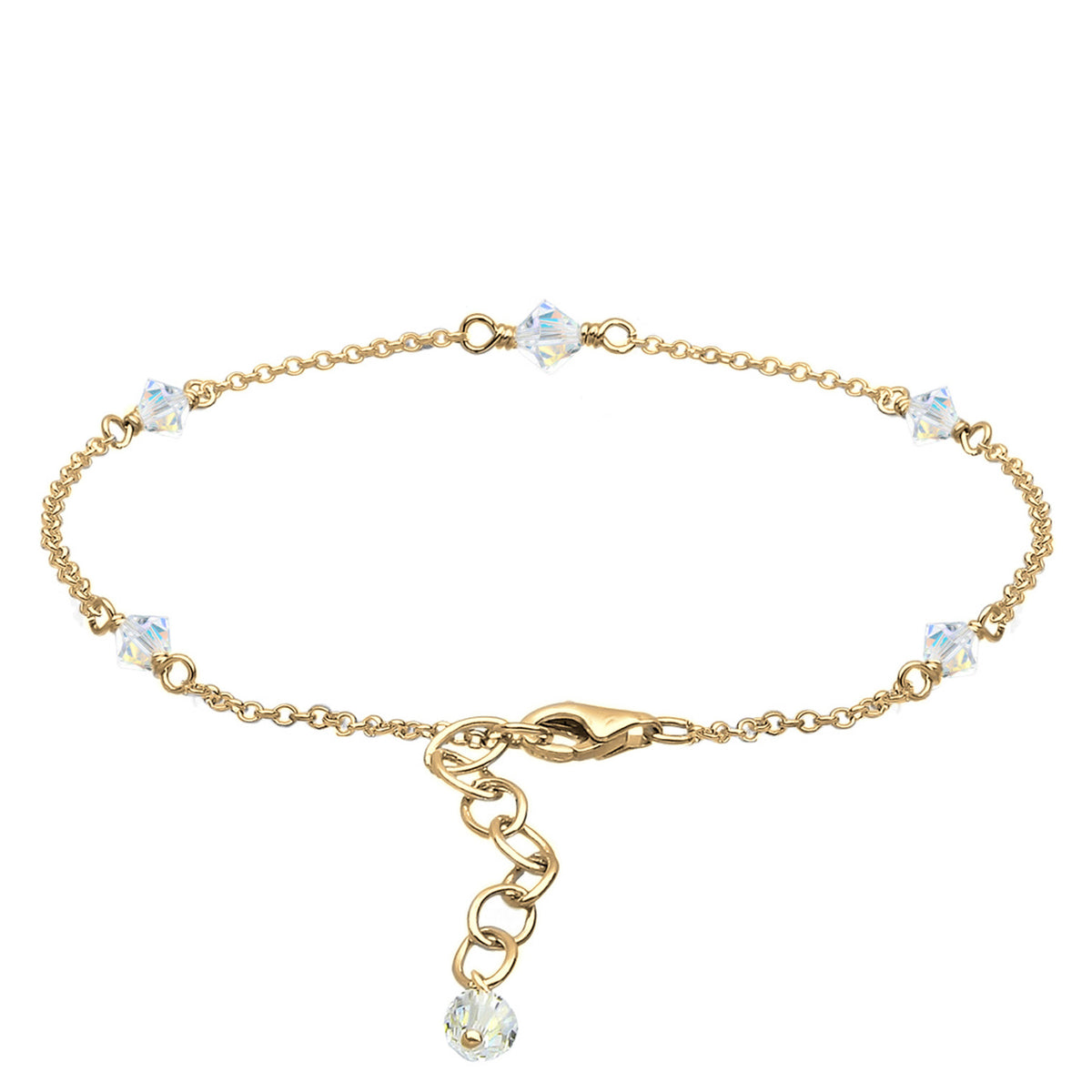Gold - Elli | Fußkettchen Kugel | Kristall ( Weiß ) | 925 Sterling Silber vergoldet